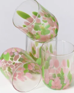 Alegria set of 4 glass large drops pink green