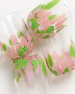 Alegria set of 4 glass large drops pink green
