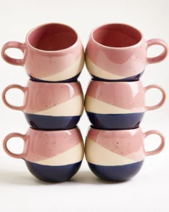 Bica - Large mug pink sand dark blue Set of 6