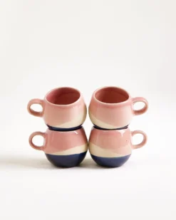 Bica - Set of 4 Espressocups pink navy cream