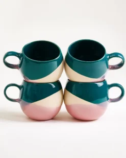 Bica Tasse groß dunkelgrün sand rosa 4er-Set