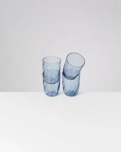 Calma - Set of 4 glass large swirl blue