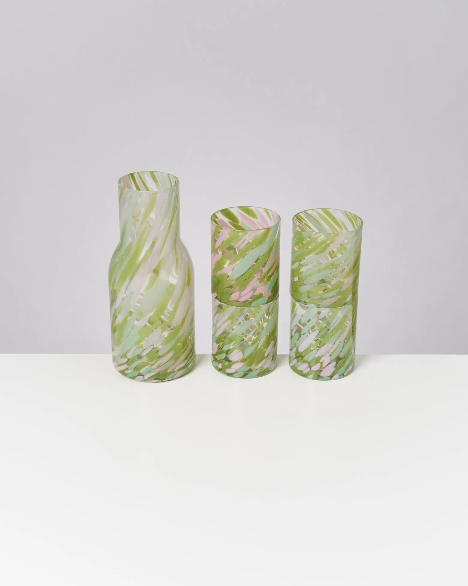 Joia Glas groß drops grün rosa 5er-Set
