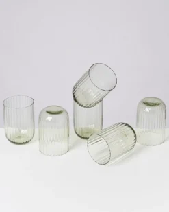 Joia - Set of 6 glass riffled emerald