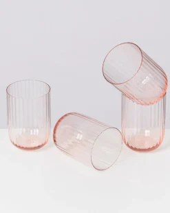 Joia - Set of 4 glass riffled pink opal