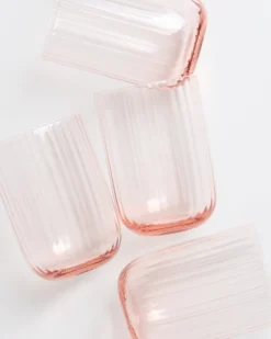 Joia - Set of 4 glass riffled pink opal