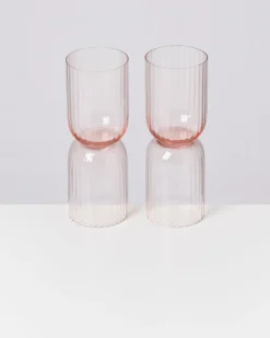 Joia - Set of 4 glass riffled pink opal