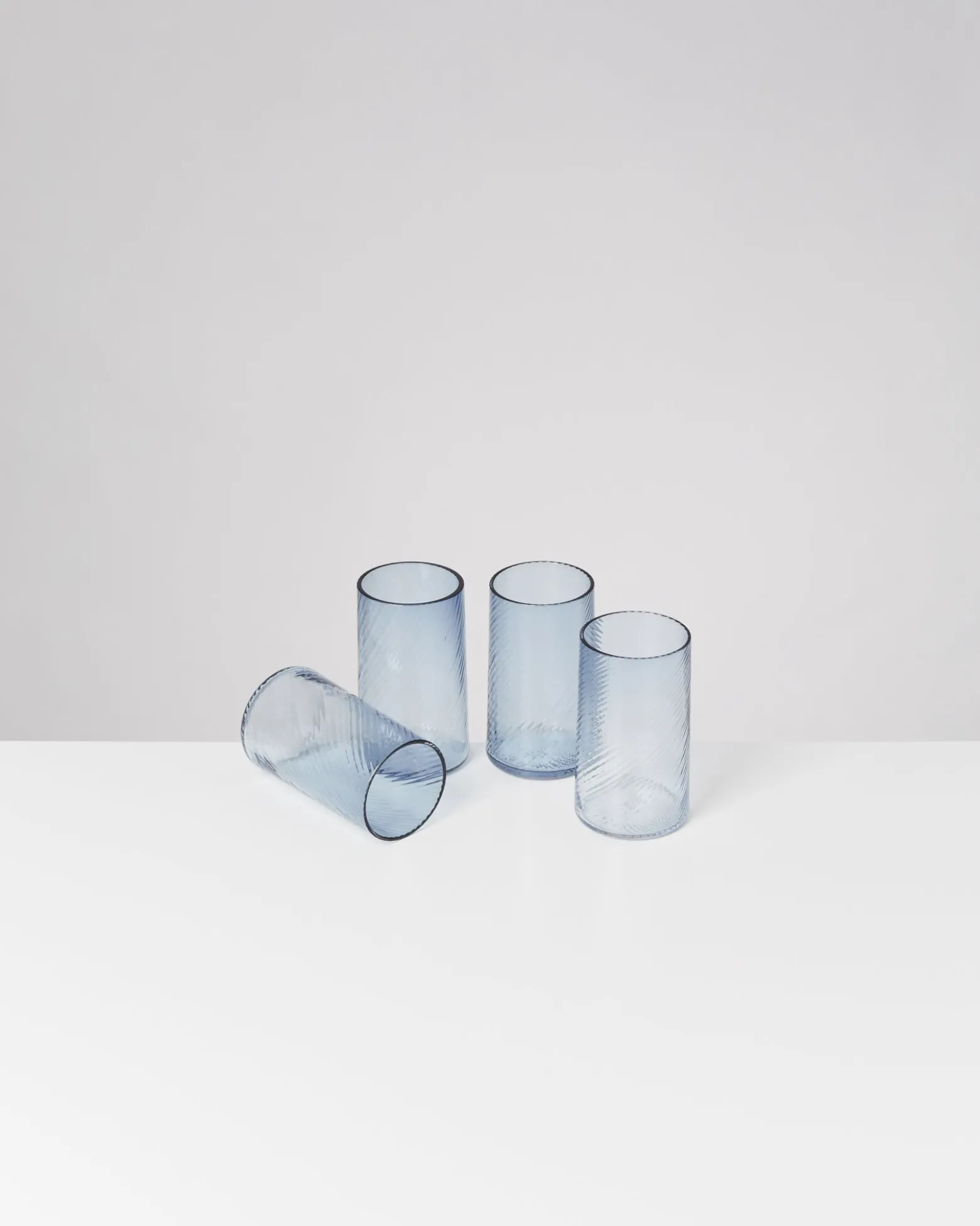 Leiria Glas klein riffled blau 4er-Set