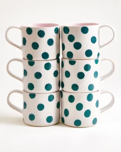 Nódoa - Large mug dotted pink green Set of 6