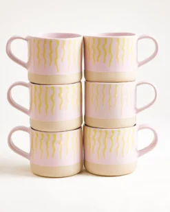 Nódoa - Large mug striped pink yellow Set of 6