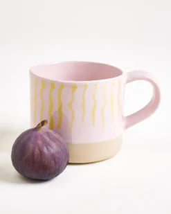 Nódoa - Large mug striped pink yellow Set of 6