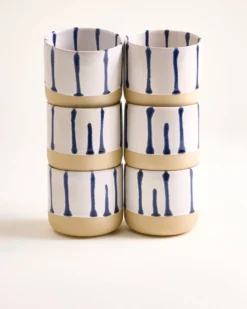 Nódoa - Set of 6 Cups large white blue