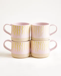 Nódoa Tasse groß gestreift rosa gelb 4er-Set