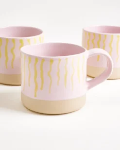 Nódoa Tasse groß gestreift rosa gelb 4er-Set