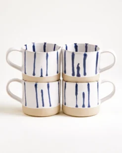 Nódoa Tasse groß gestreift weiß blau 4er-Set