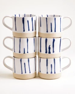 Nódoa Tasse groß gestreift weiß blau 6er-Set