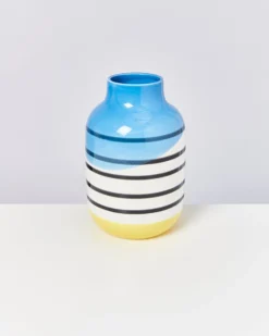 Nuno vase L - black & white striped with blue