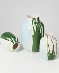 Nuno - Vase L drip dark green light blue