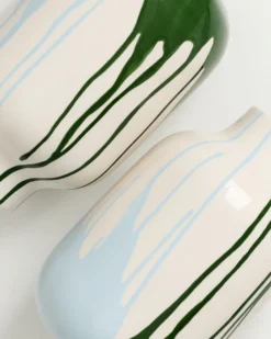Nuno - Vase L drip dark green light blue