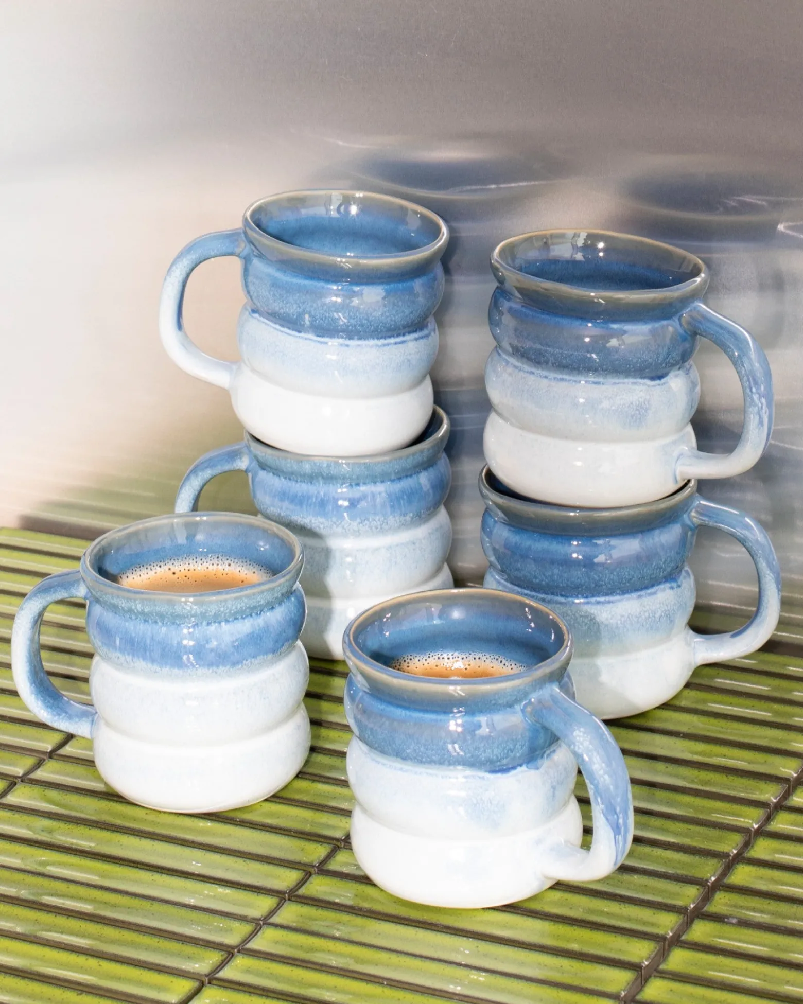 Ombra - Large mug Bubble dark blue light blue Set of 6