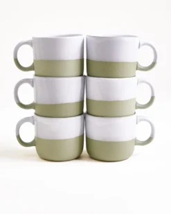 Seda - Set of 6 Mugs small sage green white