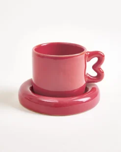 Seia Mug & Saucer Heart Burgundy