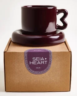 Seia Mug & Saucer Heart Burgundy