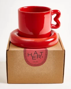 Seia Mug & Saucer, Heart, Red