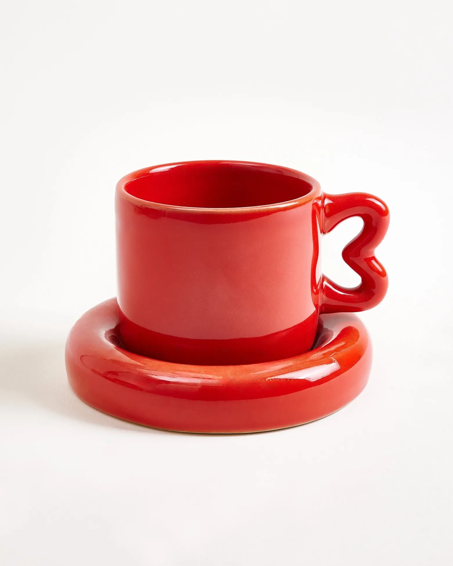 Seia Mug & Saucer, Heart, Red