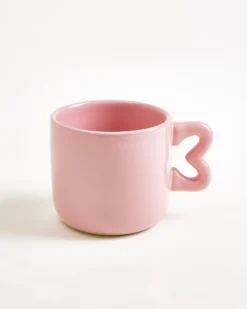 Seia mug with heart & saucer pink orange