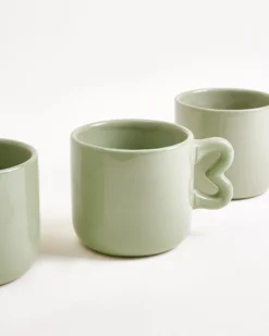 Seia mug with heart & saucer sage green